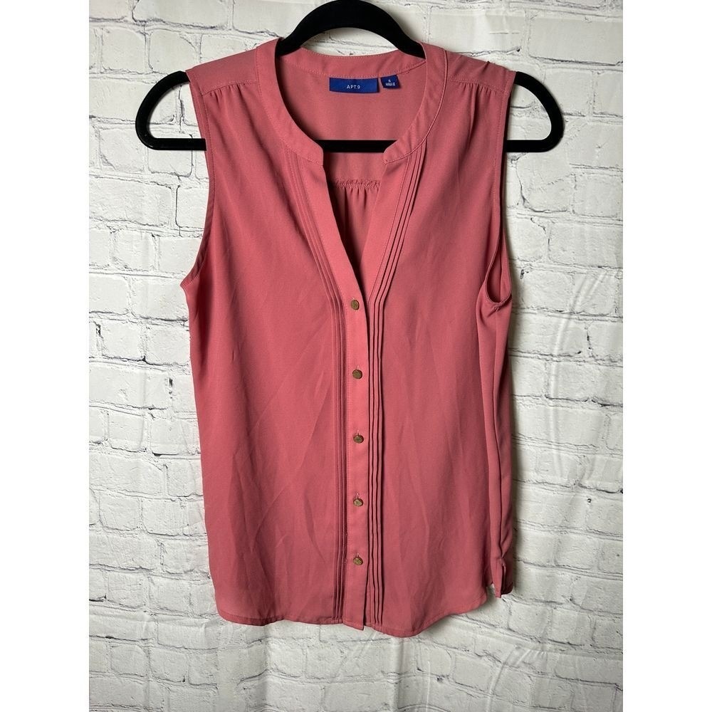 Apt.9 Coral Pink Button-Down Sleeveless Blouse Elegant Summer Top Size S
